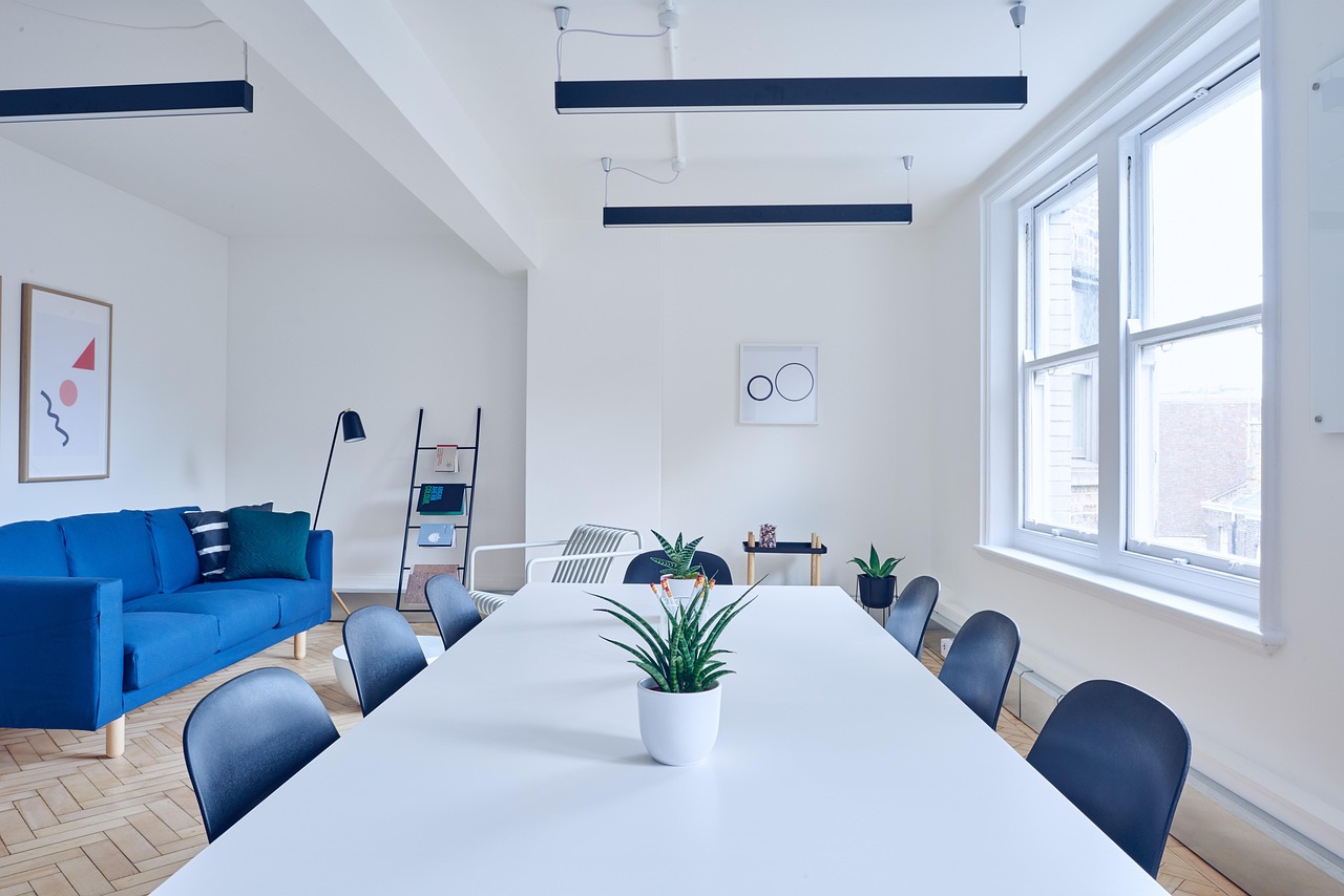 Home office with dark walls